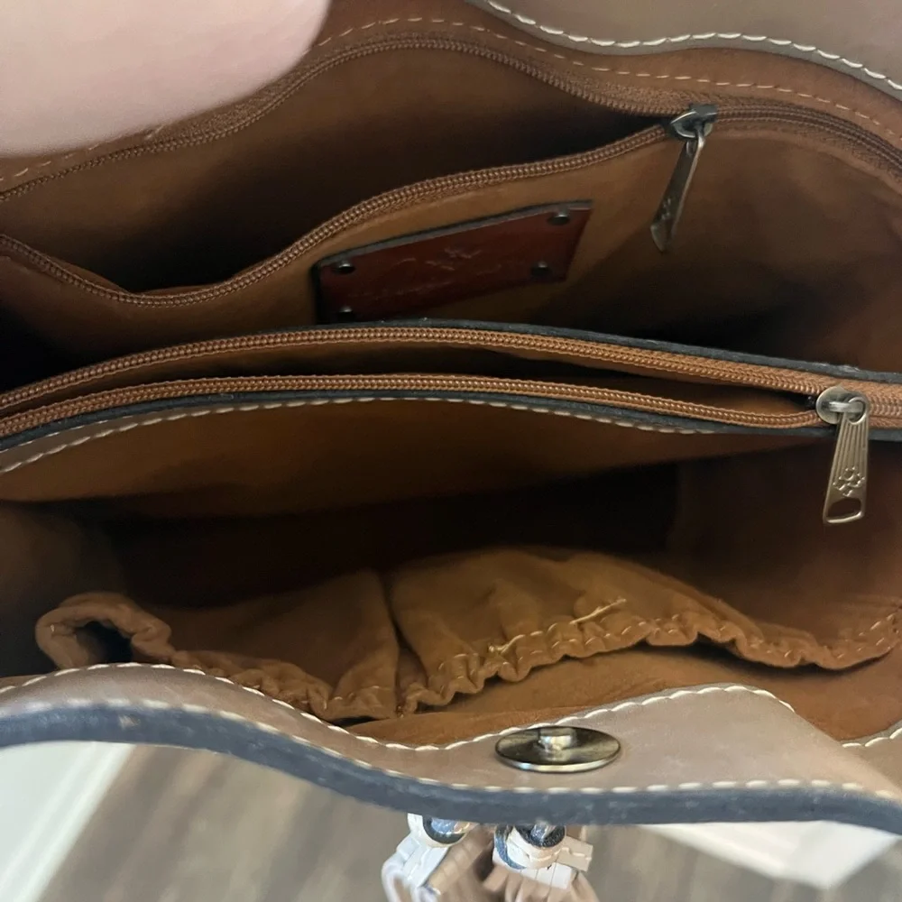 Patricia Nash Tan Leather Shoulder Bag with Tassels